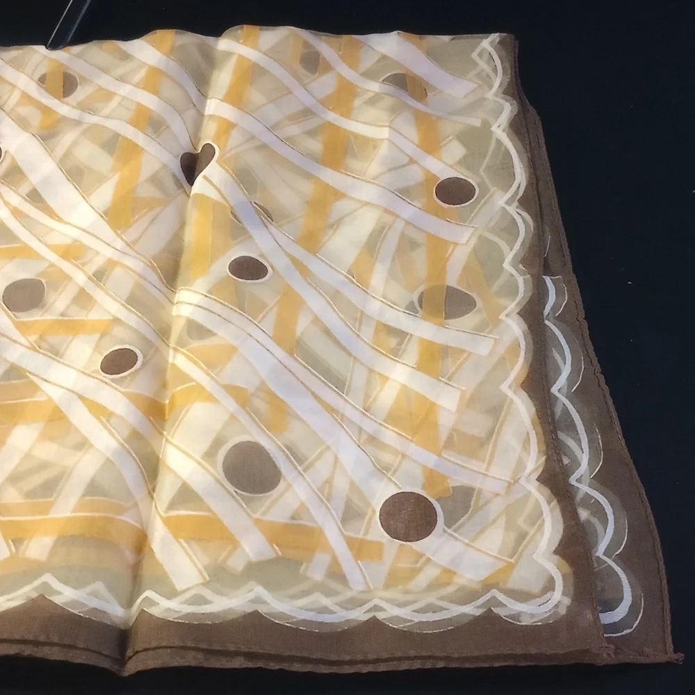 Vintage Geometric‎ Patterned Sheer Scarf in Brown and Yellow